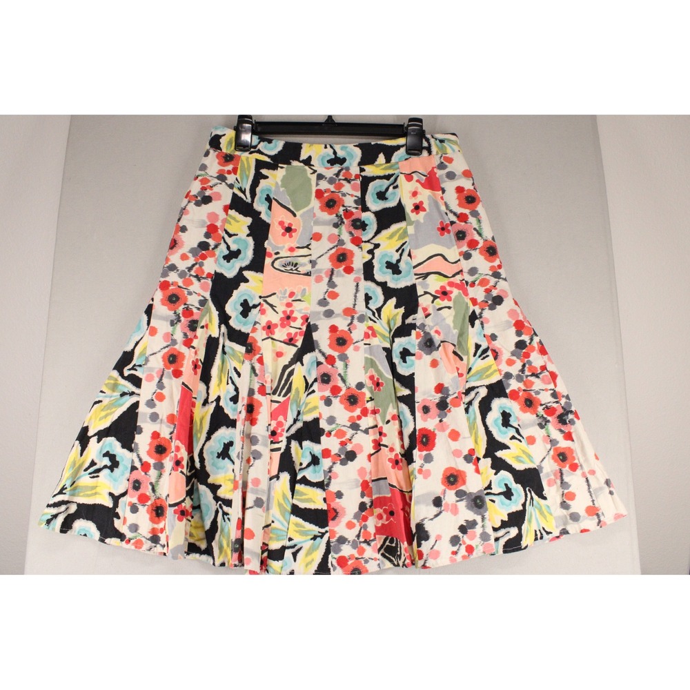 WD·NY Skirt A-Line Pleated Womens 12 Multi Floral Linen Lined Boho Cottagecore